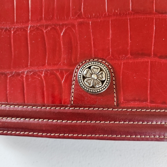 Brighton Red Leather Top Woven Handle Croc Embossed Hand Carry Clutch Purse 90s - Picture 2 of 10